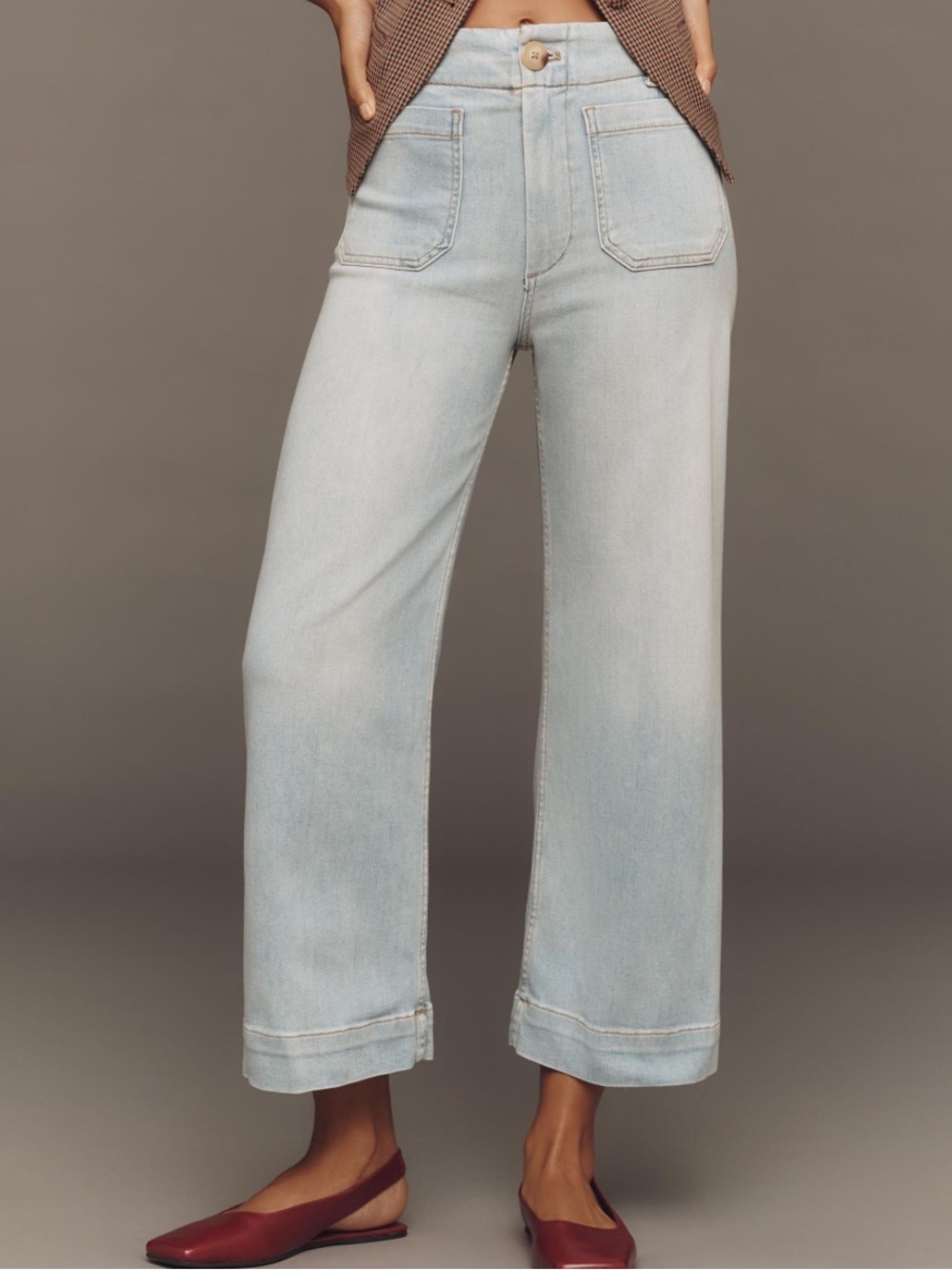 Maeve Light Wash High Rise The Collette Stretch Denim Wide Leg Crop Size 34